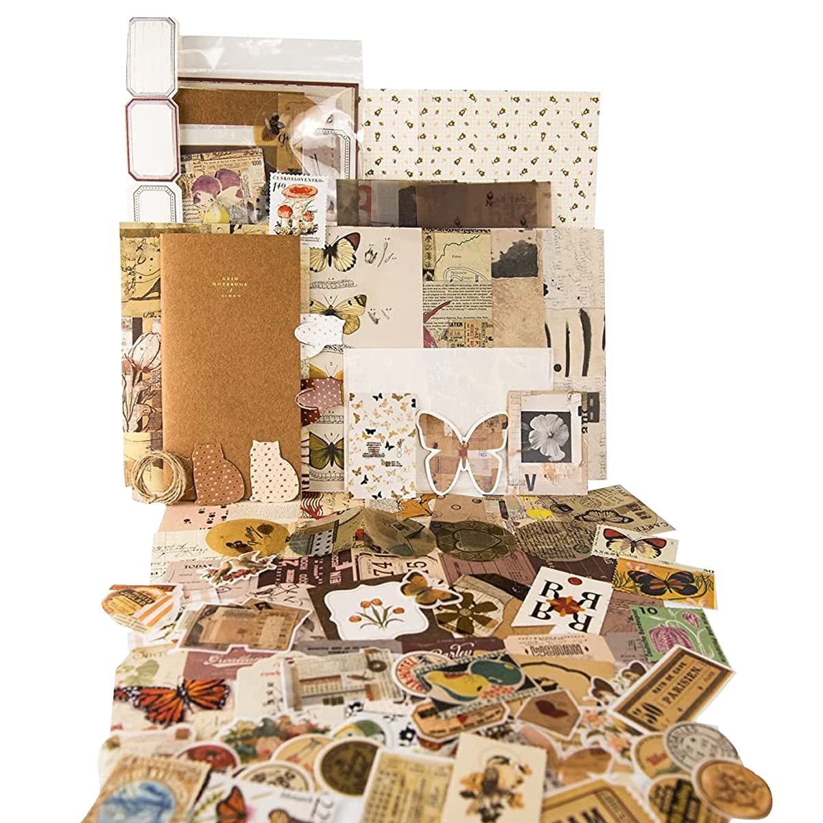 HASTHIP Scrapbook Stickers Kit for Journaling and DIY Crafts with 14 Sheets and 60 Page Notebook | Vintage Aesthetic Paper Set
