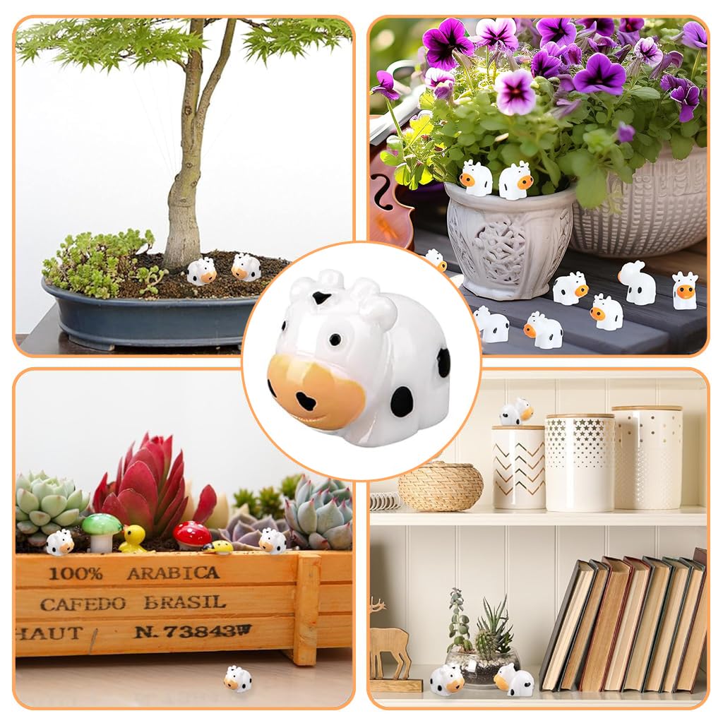 HASTHIP® 10Pcs Miniature Cow Cute Cartoonish Mini Cow Figurines Garden Resin Decoration Mini Cow Resin Miniature Decoration for Flower Pot, Planter, Desk, Flower Bed, Doll House Decoration