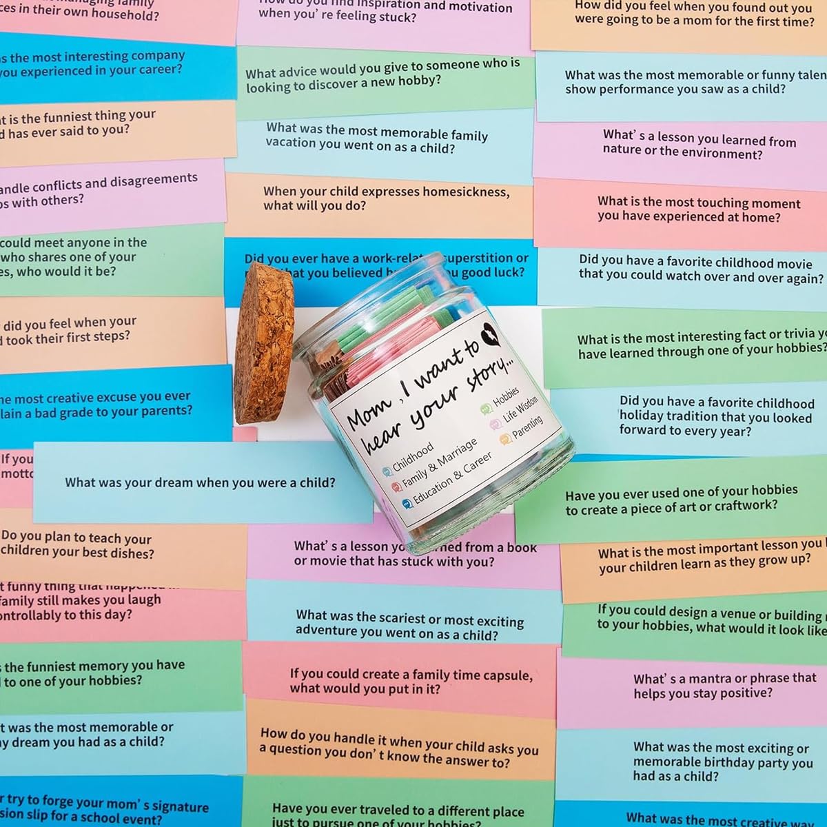 HASTHIP Mom I Want to Hear Your Story Jar for Mothers featuring Color Coded Themes | Thoughtful Family Conversation Game