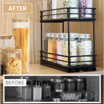 HASTHIP® Kitchen Organizer Double Layer Seasoning Bottle Organizer Rack Pull Out Cabinet Organizer Rack Space Saving Seasoning Jar Organizer Holder for Countertop, Cabinet, Shelf, 26x15x21.8cm