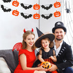 HASTHIP Halloween Decoration for Home and Party with 2PCS Felt Pumpkin & Bat Garlands | Reusable Wall and Window Hanging Decor