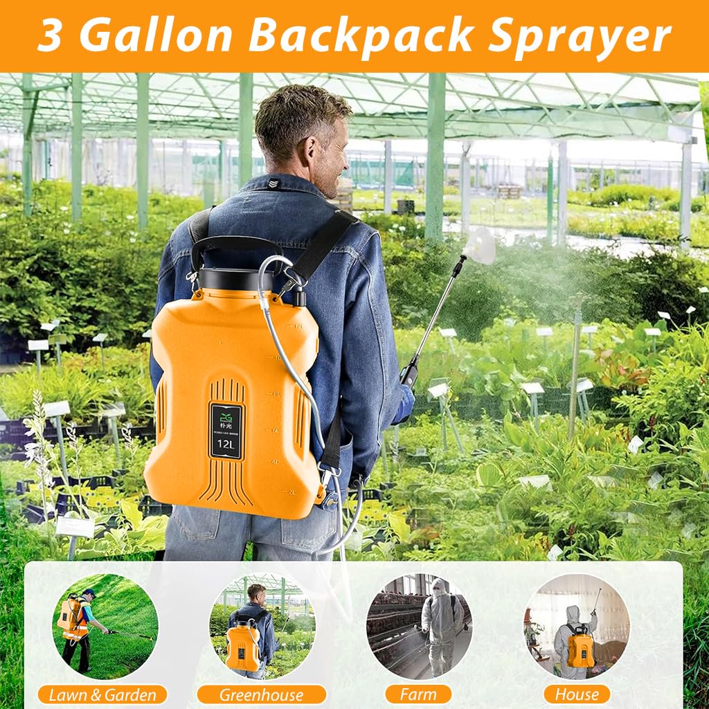 HASTHIP® 12L Water Sprayer Portable Electric Sprayer with Handle & Shoulder Strap 26-36 inches Retractable Sprayer Pipe Rechargeable Electric Sprayer for Watering, Pest Control, Disinfection