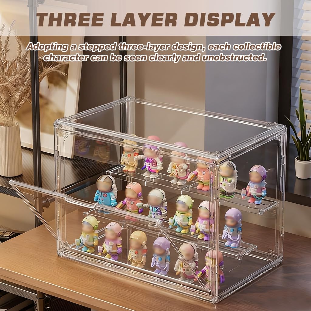 HASTHIP Collectible Figures Display Box for Desk Showcases with 3 Tier Stepped Clear Acrylic Design 27x18x22cm