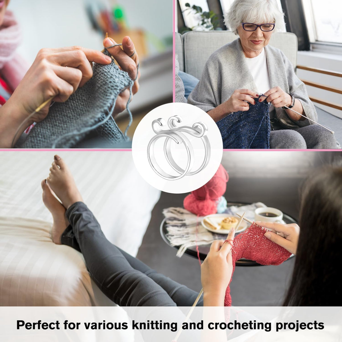 HASTHIP Adjustable Crochet Ring for Knitting with Open Design 4PCS | Fits 0.73–0.94 in Fingers