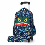HASTHIP® Rolling Backpack for Kids, Wheeled Bookbag Cartoon Dino Backpack for Boys & Girls, 6-Wheel Stair Climbing Trolley Backpack with Detachable Wheels, 48-90cm Telescopic Pull Handle, 40×30×15cm
