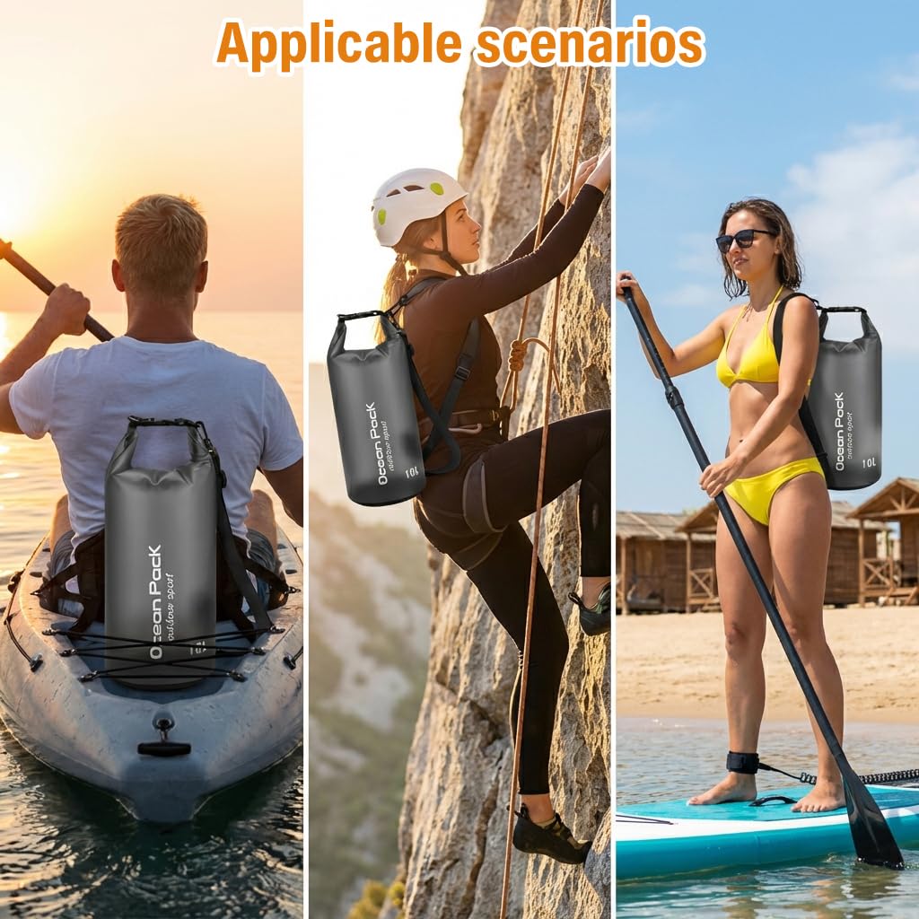 HASTHIP® 10L Waterproof Dry Bags with Waterproof Phone Pouch for Swimming, Roll Up Closure with Quick Release Buckle & Shoulder Strap, Floating Dry Bag for Swim, Beach, Travel