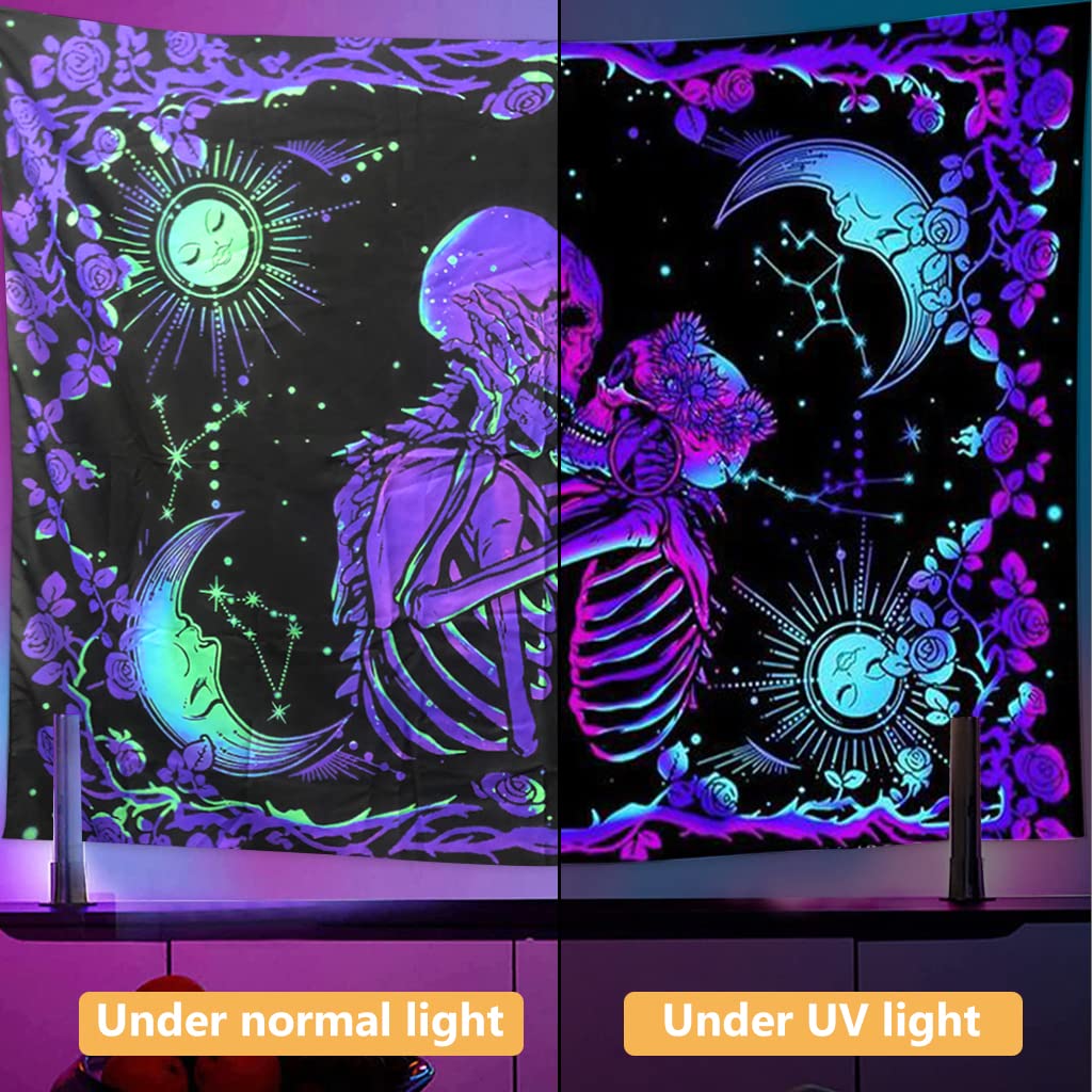 HASTHIP UV Luminous Skull Tapestry for Bedroom and Living Room | 51x59in Polyester 2PCS