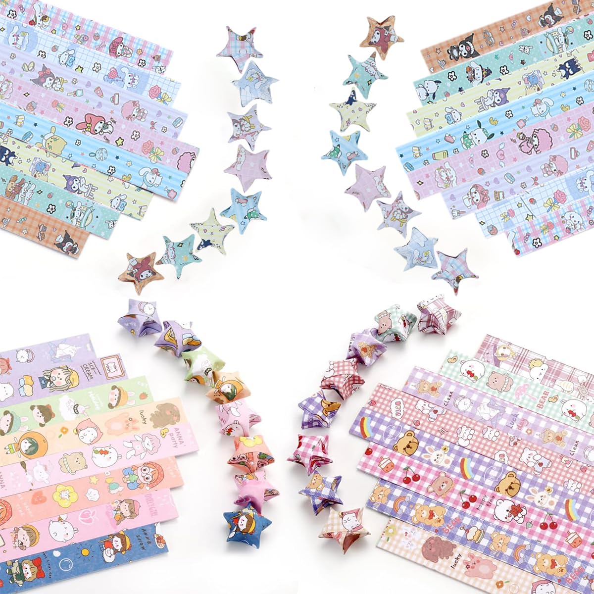HASTHIP Origami Art Papers for Lucky Star Crafting with 2080 Sheets & 8 Kawaii Designs