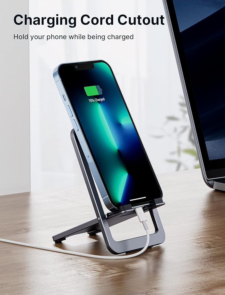 HASTHIP® SmartGadgets Universal Mobile Phone Stand for Desk, 360° Rotatable & Foldable Aluminum Adjustable Holder, Height Adjustable Cell Phone Stand Compatible with iPhone 16/15/14 Pro Max, Galaxy
