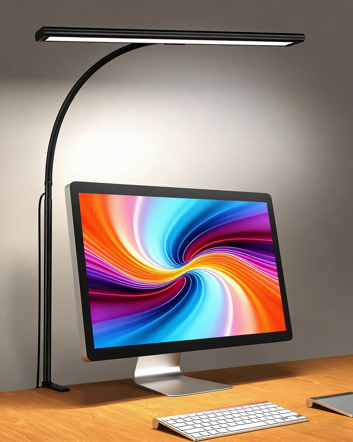 HASTHIP® 3-Color LED Table Lamp for Study Room, 15.7'' Study Lamp with Flexible Gooseneck USB Wired Desk Light with 10-Level Dimming Aluminum Alloy Lamp Light for Study, Office