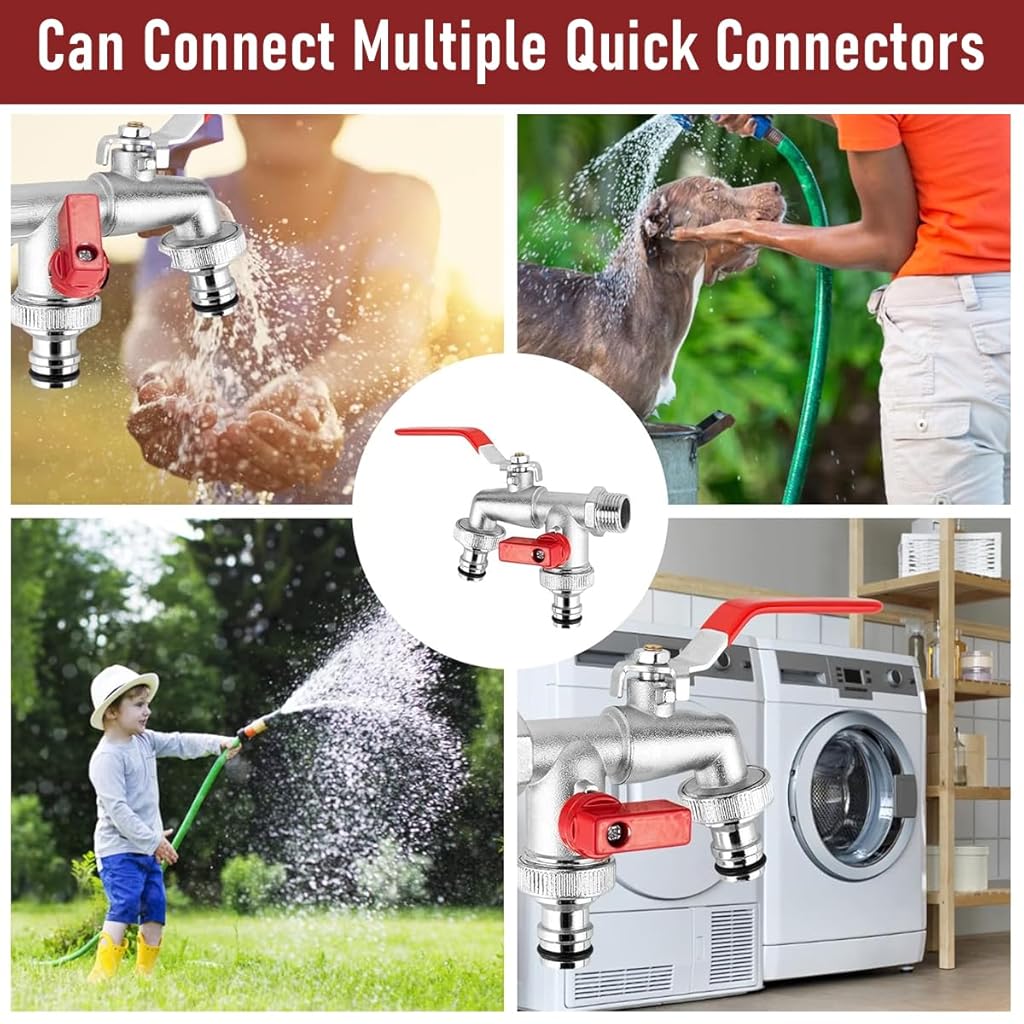 HASTHIP® 1/2 Inch Dual Outlet Garden Faucet Splitter, Heavy Duty Zinc Alloy Double Valve Tap with Individual Control, Outdoor Faucet Garden Tap for Efficient Water Distribution