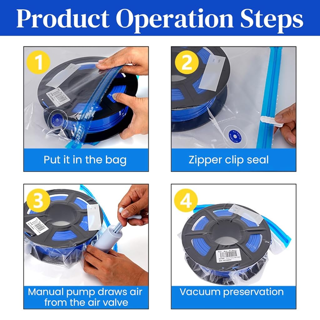 HASTHIP® 10Pcs 3D Printer Filament Vacuum Storage Bags with Manual Air Pump & 4 Seal Clips, Airtight Double Seal, Filament Vacuum Bag Keep Dry Avoid Consumable Moisture for 3D Printer Parts, 30x34cm