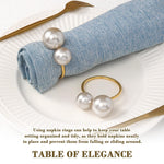 HASTHIP Faux Pearl Napkin Rings for Weddings and Festive Tables | Set of 6 Golden Holders