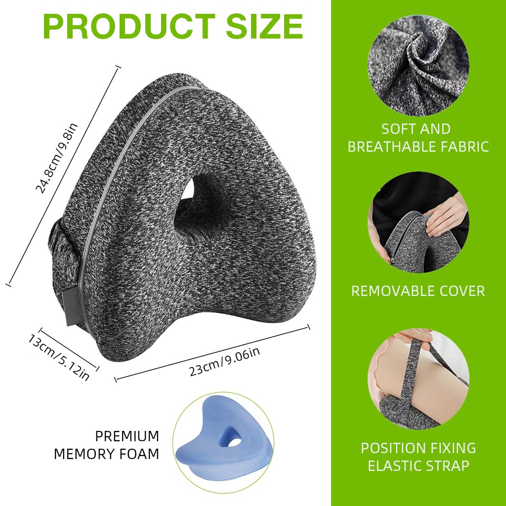 HASTHIP Knee Pillow for Side Sleepers featuring Ergonomic Contoured Design and 2PCS Set | Gray Washable Cover