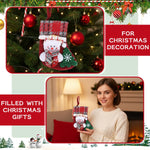 HASTHIP Christmas Stockings Set for Tree and Home with Santa Reindeer Bear Snowman Prints 13x17cm | 4Pcs Fabric Hanging Decorations