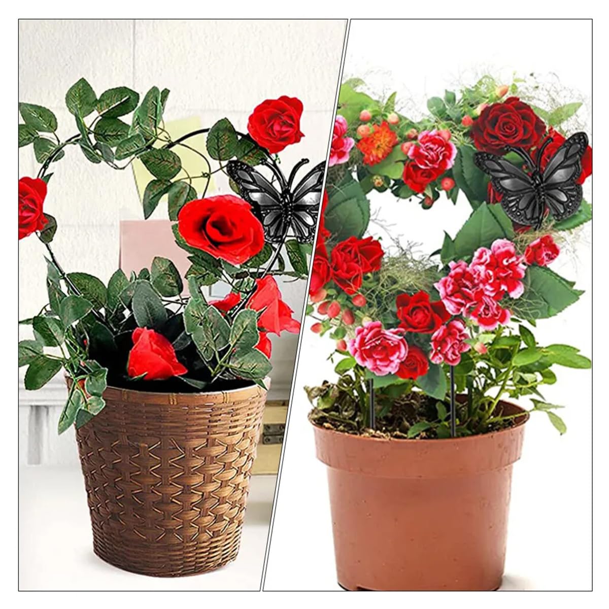 HASTHIP® Metal Plant Support Sticks - 2 Pcs Butterfly Plant Stakes - 12 Inches Plant Garden Stakes - Trellis For Climbing Plants Indoor/Outdoor - Creeper Plant Support for Amaryllis Orchid Lily Rose
