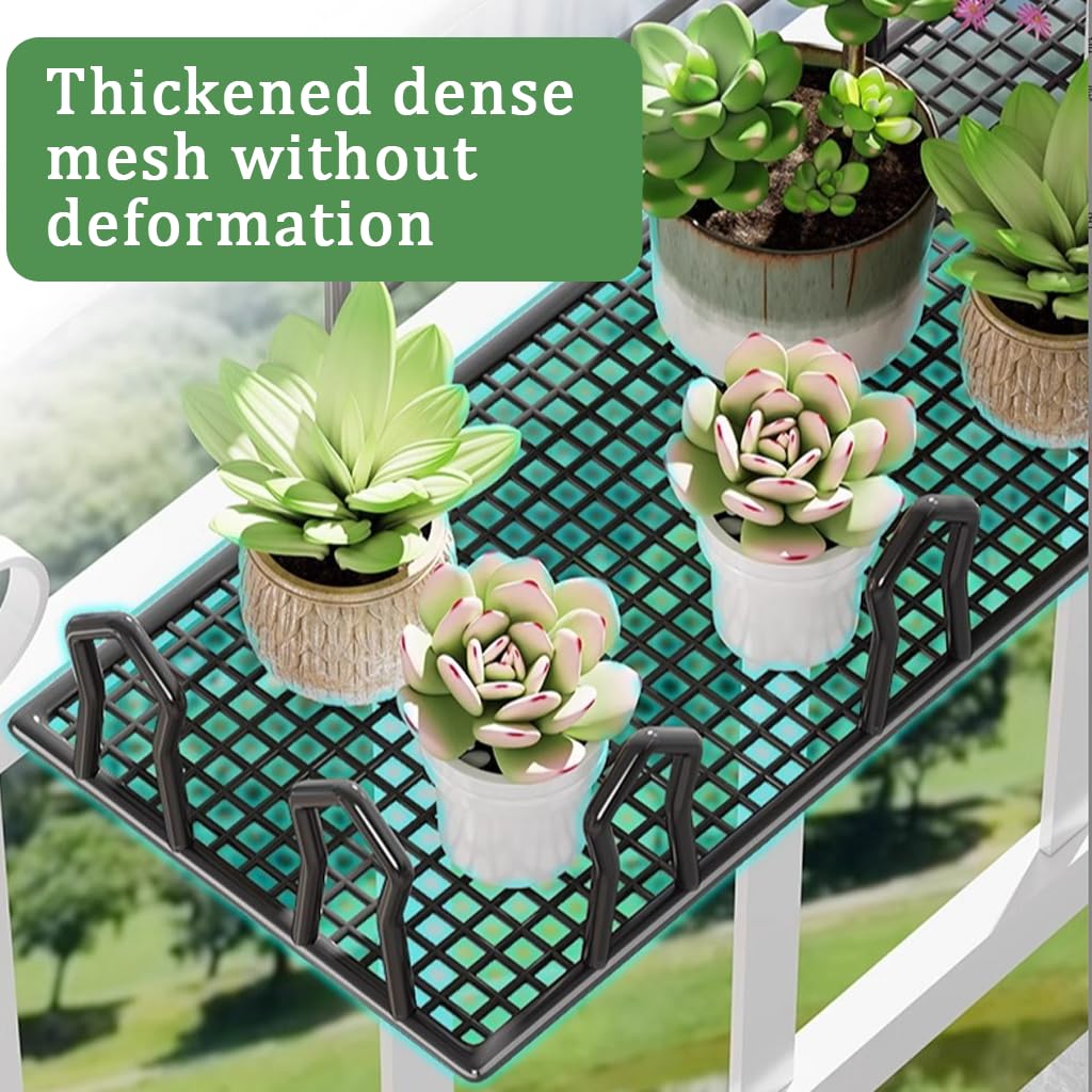 HASTHIP Hanging Flower Pot Shelf for Handrail with Double Layer Wire Mesh Rack 42.5x23x20cm | Balcony and Garden Fence Planter Organizer