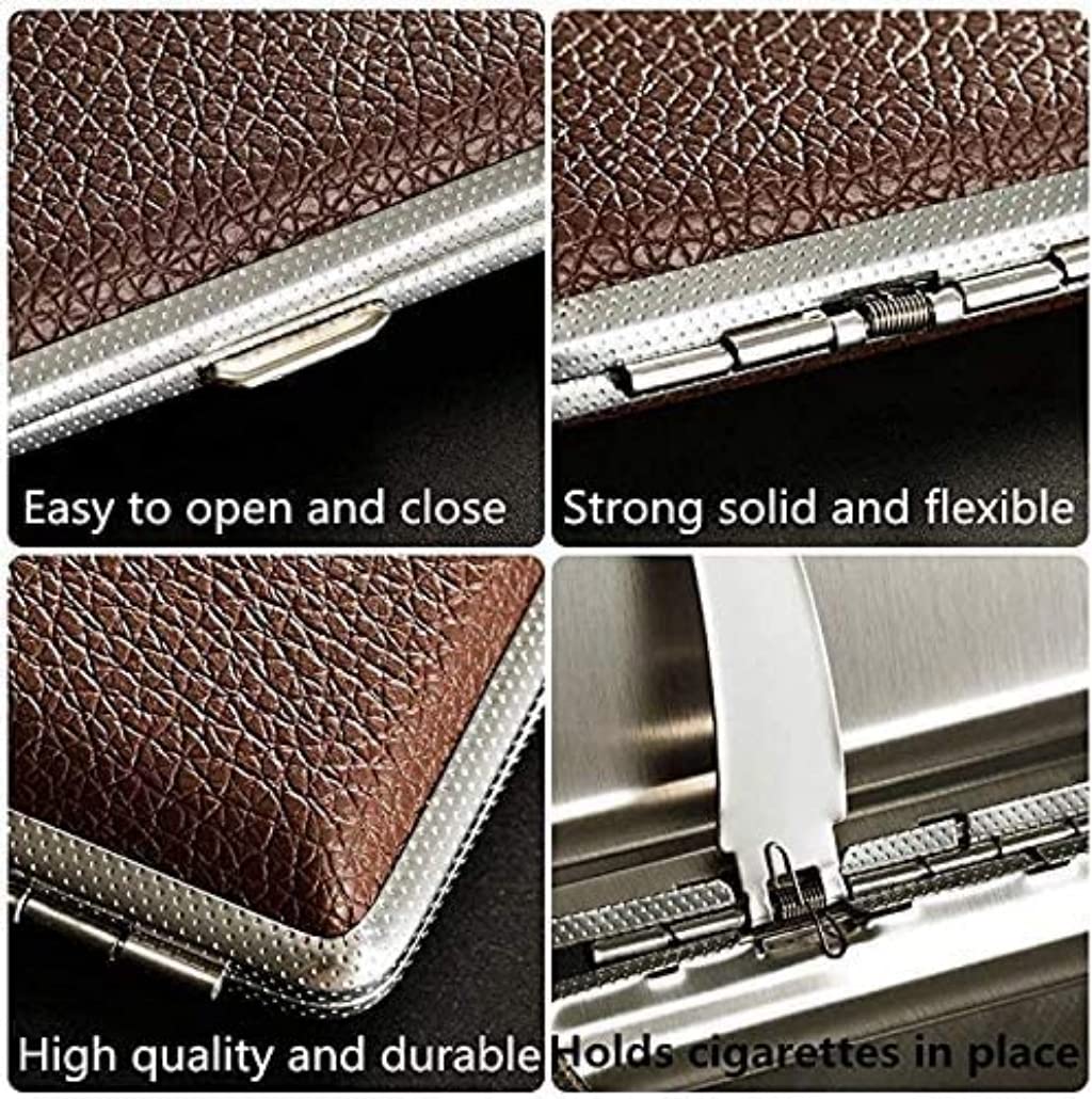 GUSTAVE® Cigarette Case King Size for Men Women Holds 20 Cigarettes Case Box Holder Brown Leather Vintage Hard Metal Full Pack, Gifts for Men