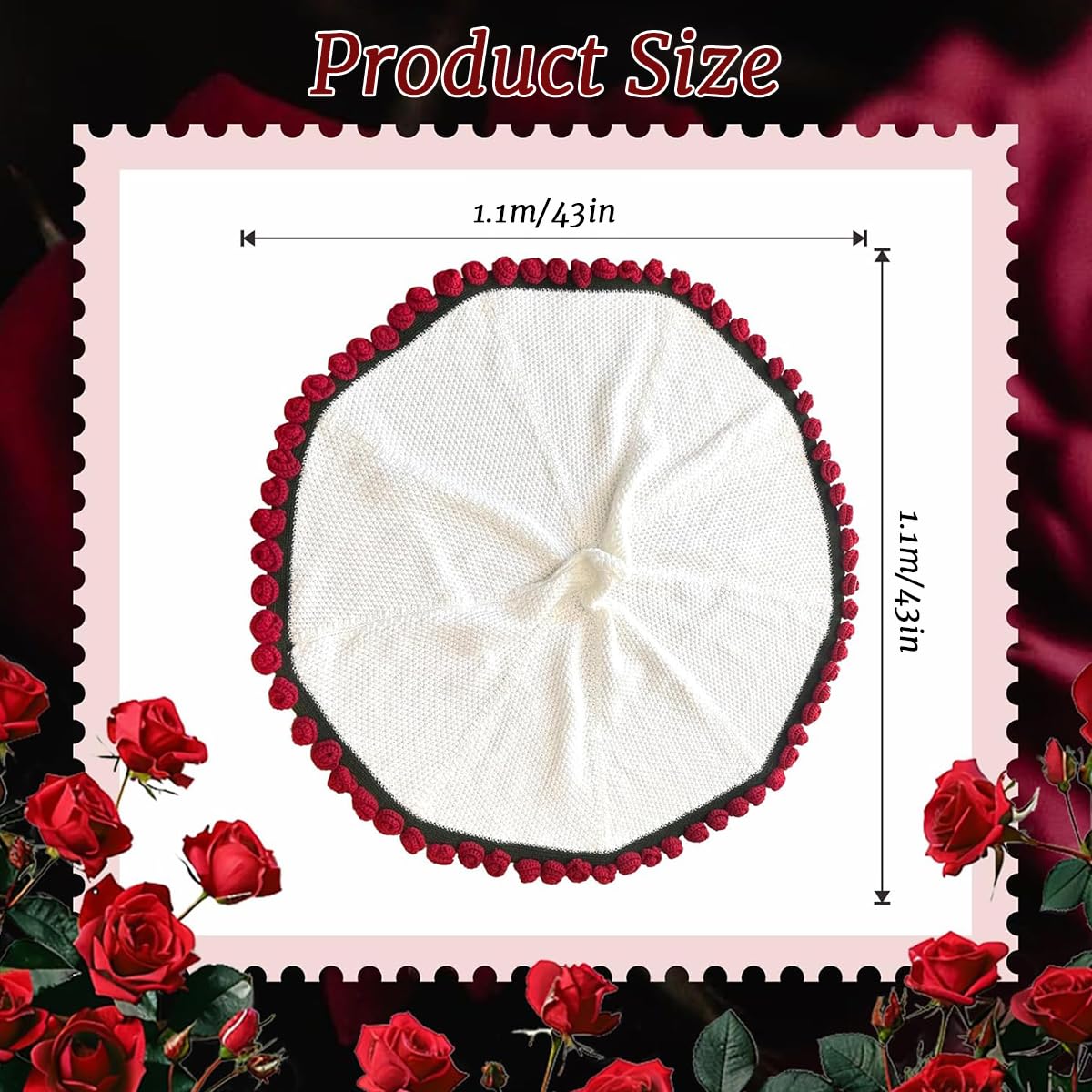 HASTHIP Crochet Flower Blanket for Couch Gift featuring 3D Rose Edge and 43 in Diameter
