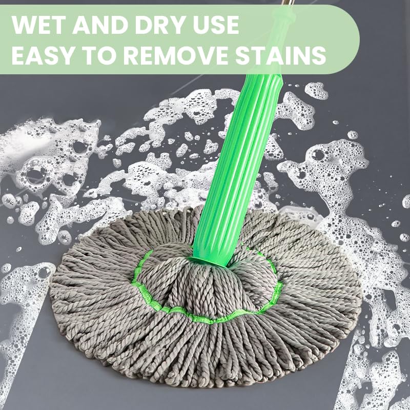 HASTHIP® Cloth Mop- Push-Pull Sleeve Wring Mop with 2 Spare Heads, Absorbent Bamboo Fiber Strip Cloth Mop, Wet Use Floor Mop for Deep Cleaning, Self-Wringing Mop for Wooden Floor, Tile Flooring