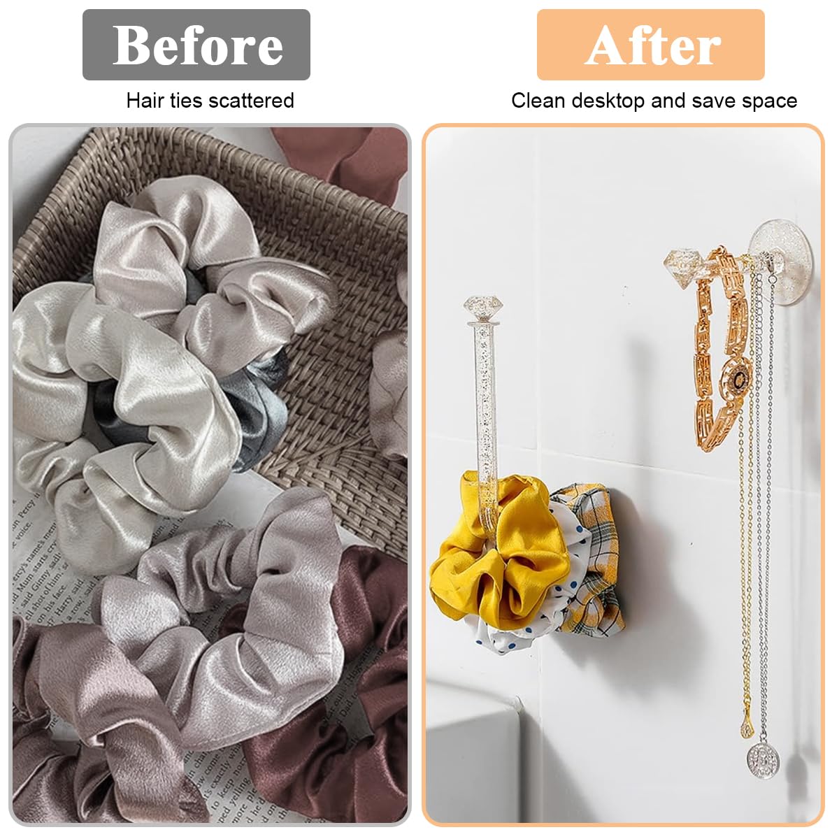 HASTHIP® 4Pcs Headband Holder Stand Scrunchie Organizer, Girls Hair Accessories Organizer Storage, Acrylic Clear Glitter Adhesive Scrunchy Holder Tower Storage for Women Girls