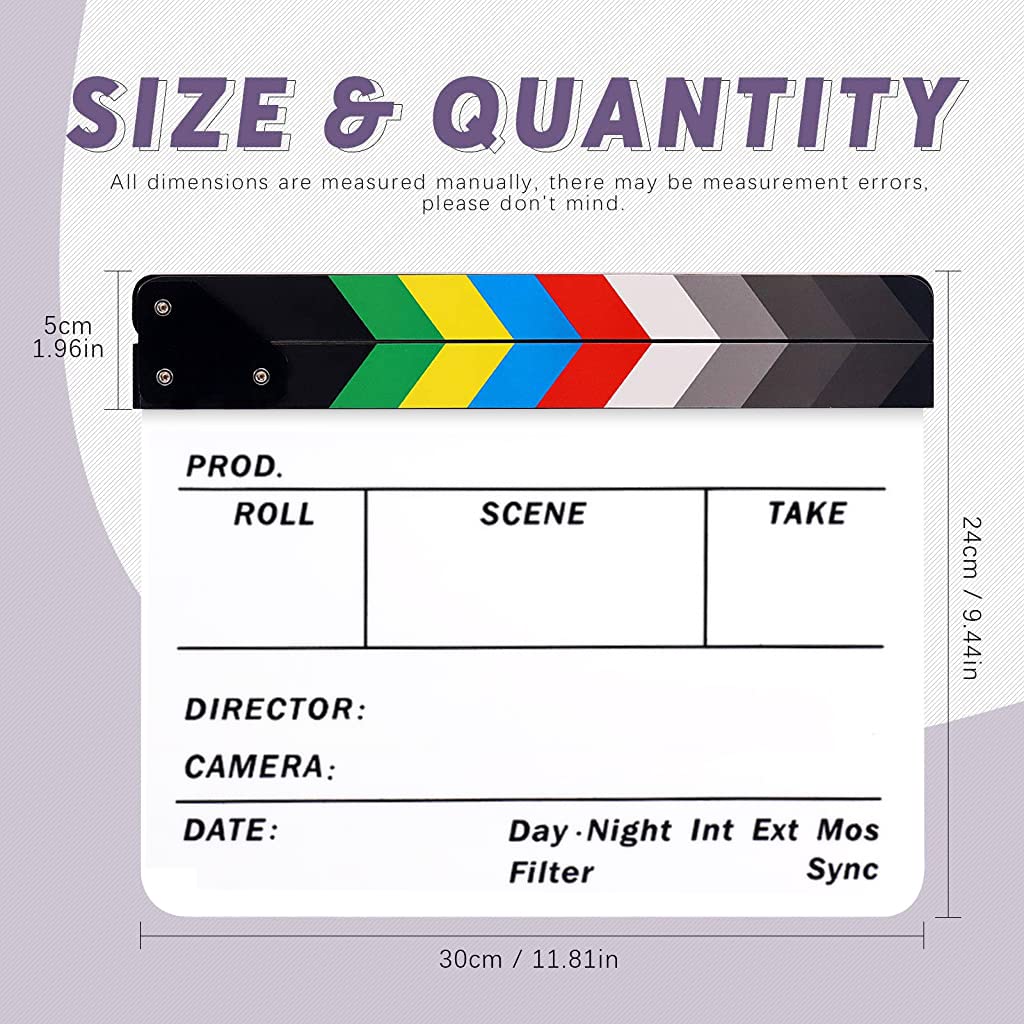 HASTHIP Clapper Board for Filmmaking with Magnetic Strips and 24 x 30cm Acrylic Design | 2 PCS Set