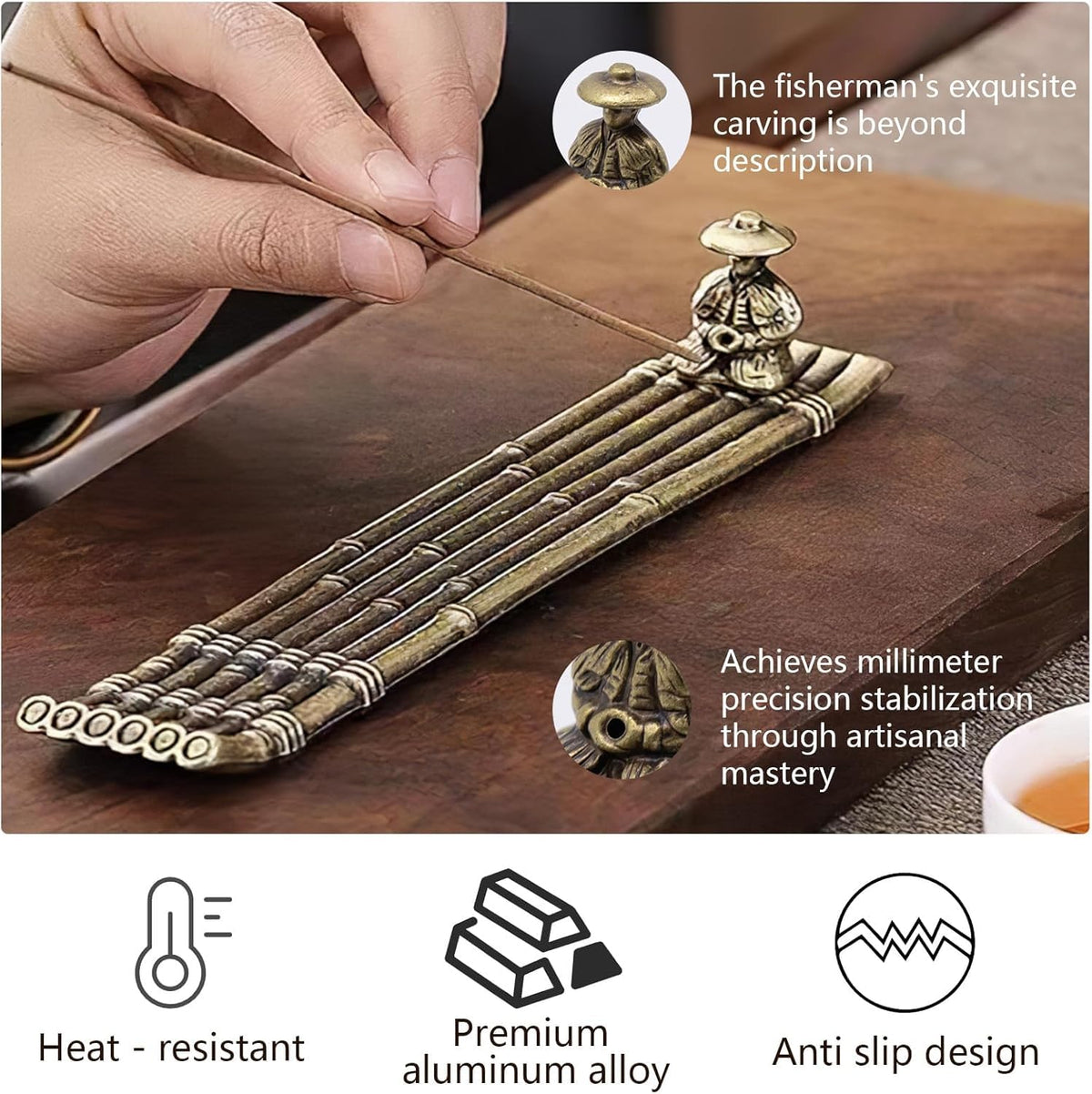 HASTHIP Incense Burner Holder for Meditation featuring 8.6 in Boat Shape Alloy Tray | Desk Decor