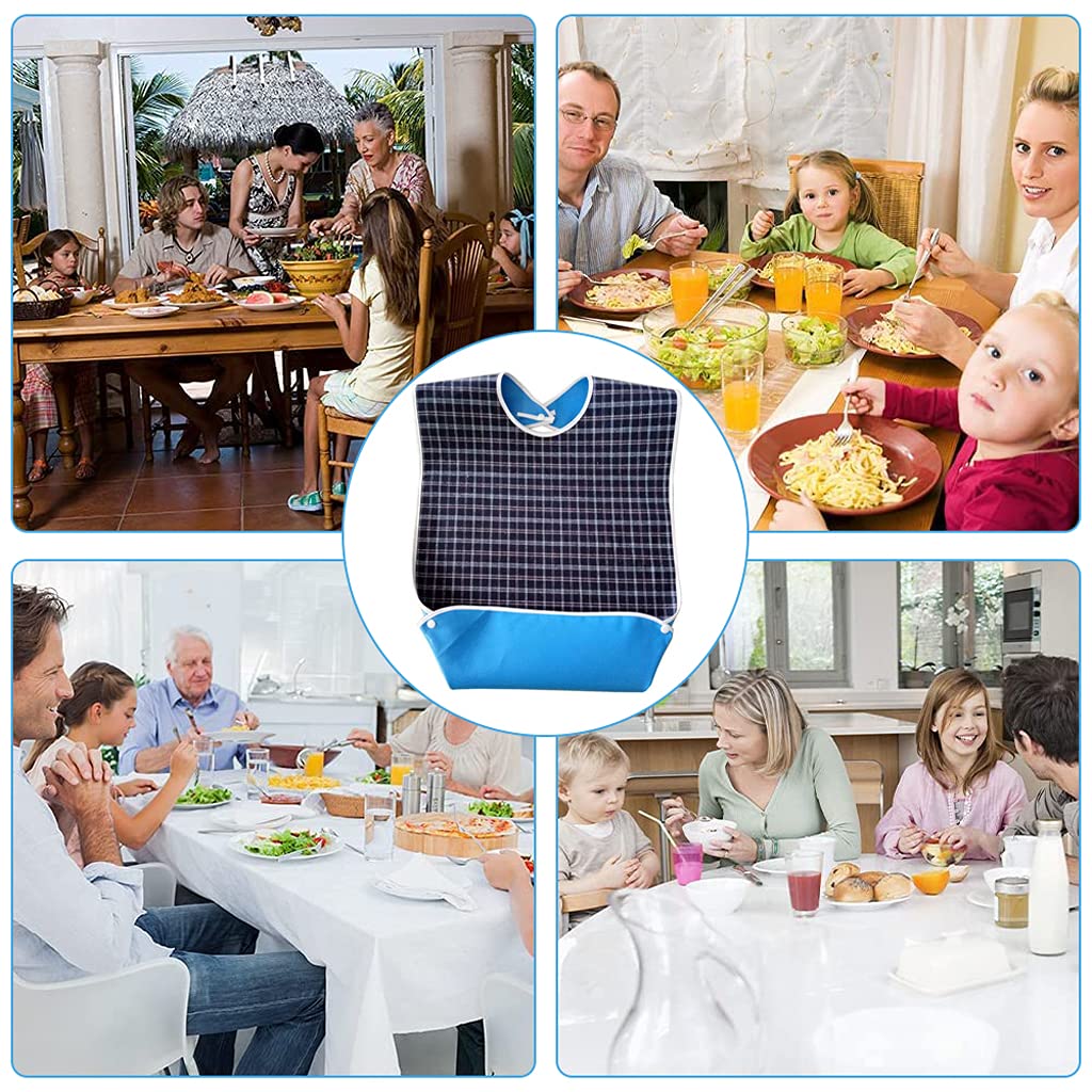 HASTHIP® Adult Washable Dining Bibs For Elderly, Patients, Disabled - Waterproof, Reusable, Anti-Oil, Spill Protector Clothing Cover, Large Size 78x44cm, Easy Clean, Blue and Red (2 Pack)