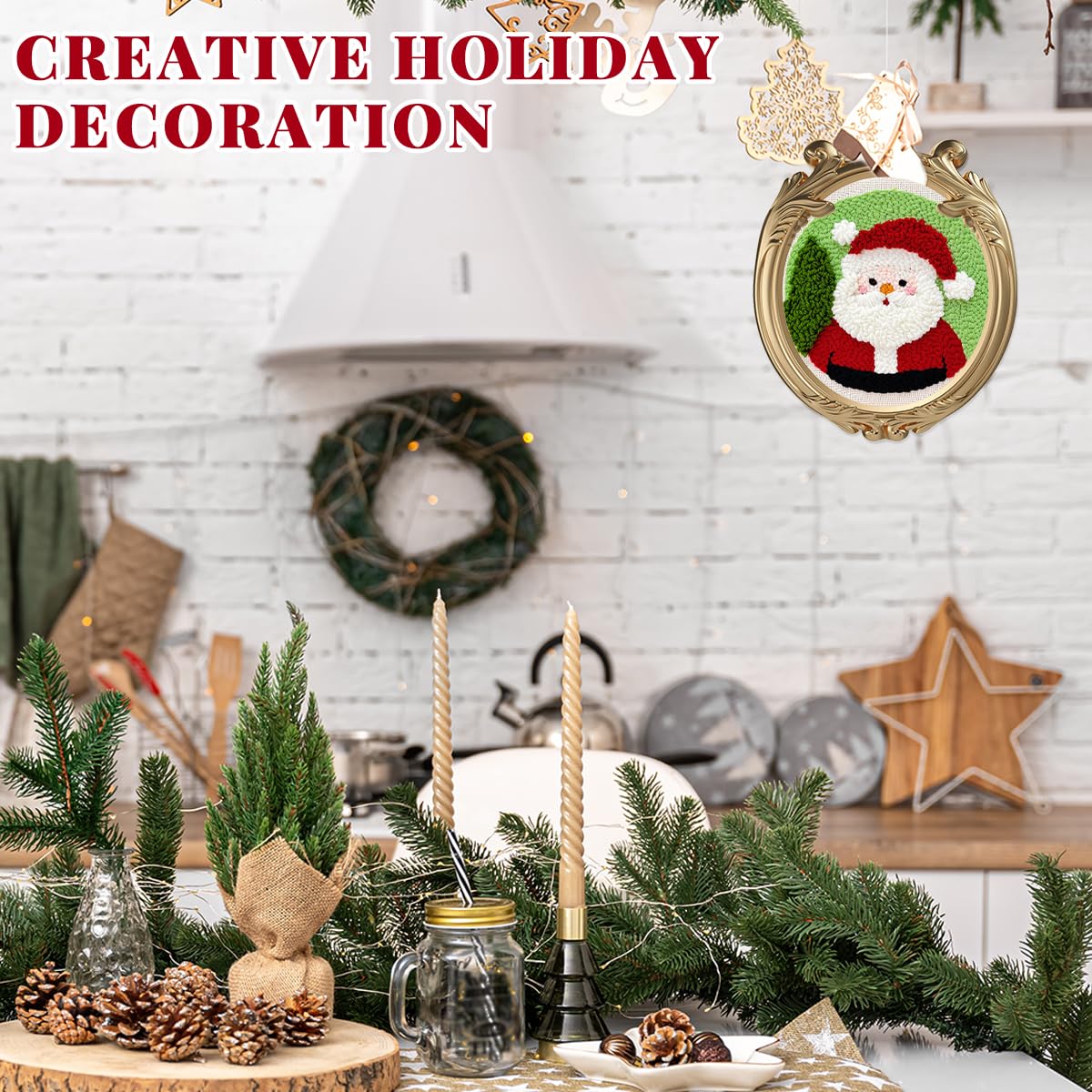 HASTHIP Embroidery Kit for Beginners for Christmas Crafting with 7.8 in Hoop | Fun DIY Santa Claus Punch Needle Set for Kids and Adults
