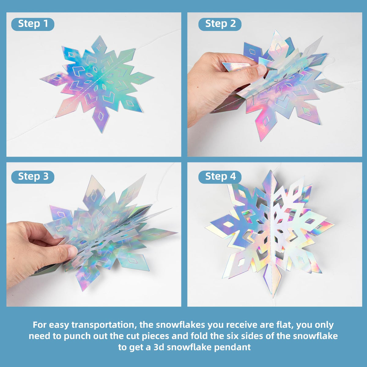 HASTHIP Christmas Snowflake Decorations for Winter Parties featuring 18PCS 3D Iridescent Paper Designs