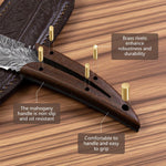HASTHIP® Feather Kitchen Knife for Meat Cutting, Peeling, Slicing & Boning, High Carbon Steel Full Tang Blade Rosewood Handle with Leather Sheath, Professional Cooking & Outdoor Knife 7.8''-Multicolor