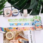 HASTHIP Decorative Masking Tape for Scrapbooking and Gift Wrapping 12 Rolls 15mm | Gold Foil Flower Washi in Yellow