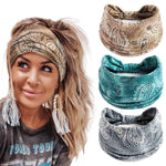 HASTHIP® 3 Piezas Cintas para el Pelo Mujer, Diadema Elástica Retro Bohemia, Bandas de Pelo Estirables con Estampado Multicolor, Accesorios de Moda para Cabello y Deporte