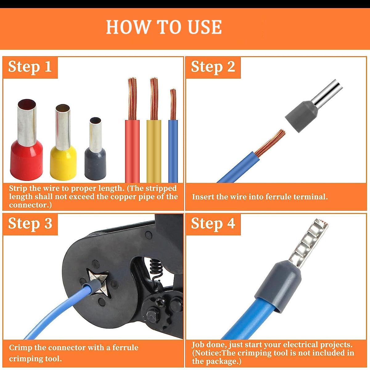 HASTHIP Electronic Wire Ferrules Kit 3600pcs for AWG23‑7 with Copper Crimp Connectors | Insulated Pin End Terminals for Electrical Wiring