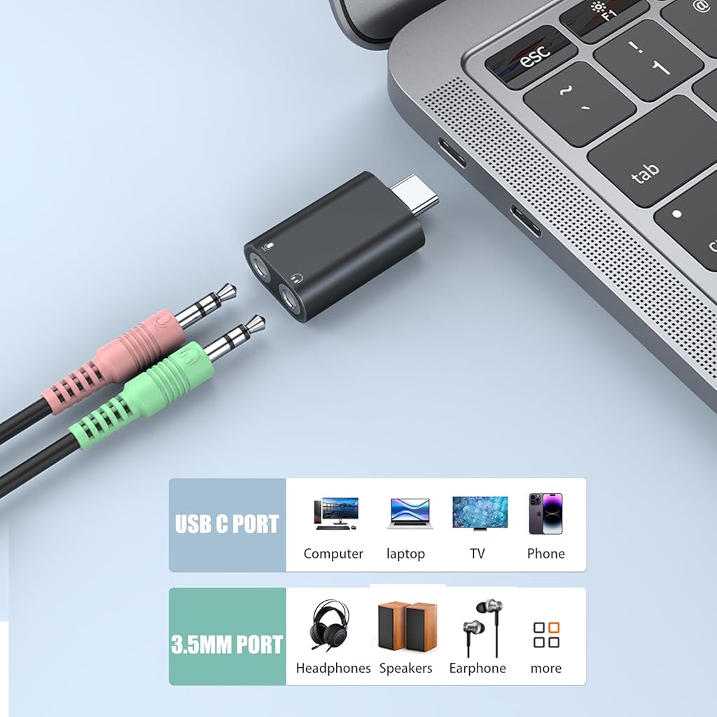 HASTHIP® USB C to 3.5mm Audio Adapter, Type-C to Aux Headphone Jack Converter, External Stereo Sound Card Compatible with PS4, PS5, Mac, Linux, Laptops, Desktops, Docking Stations