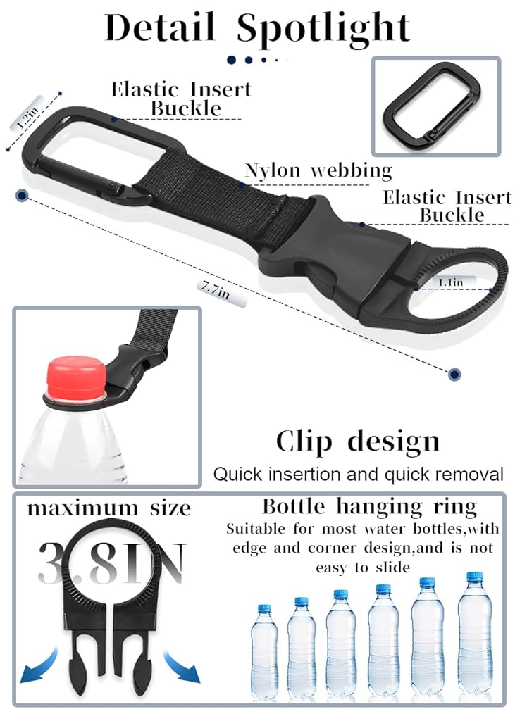 HASTHIP® 1PC Bottle Buckle Clip Hanging Portable Water Ring Holder Keychain Mineral for Backpack Belt Nylon Webbing Strap Outdoor Tactical Camping Hiking - Black