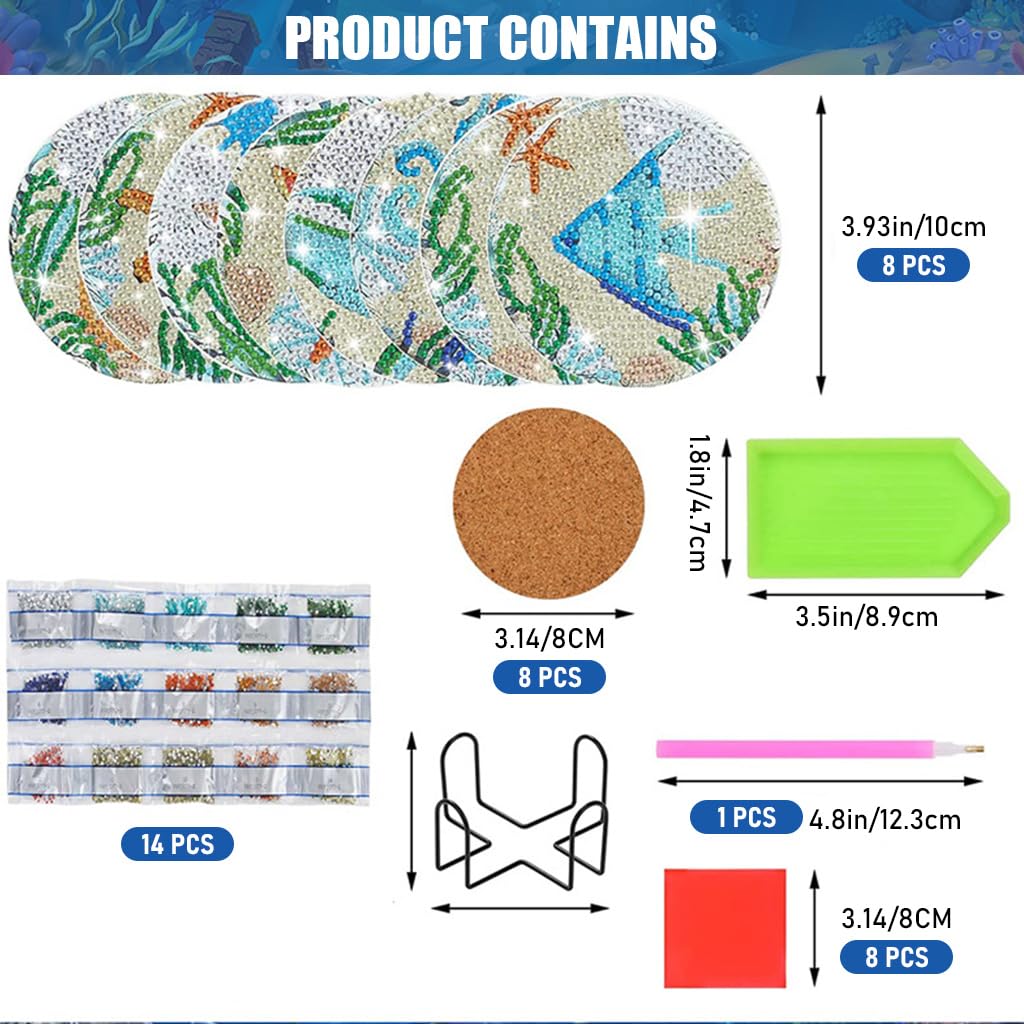 HASTHIP Diamond Art Coasters for DIY Mandala Painting with Holder 8 Pcs Acrylic Set | Fun Gift for Beginners