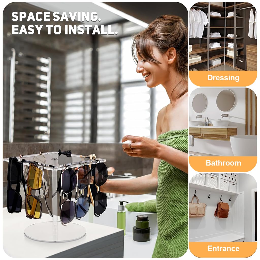 HASTHIP Acrylic Sunglasses Holder Stand for 12 Pairs with 360 Rotating Clear Display Rack