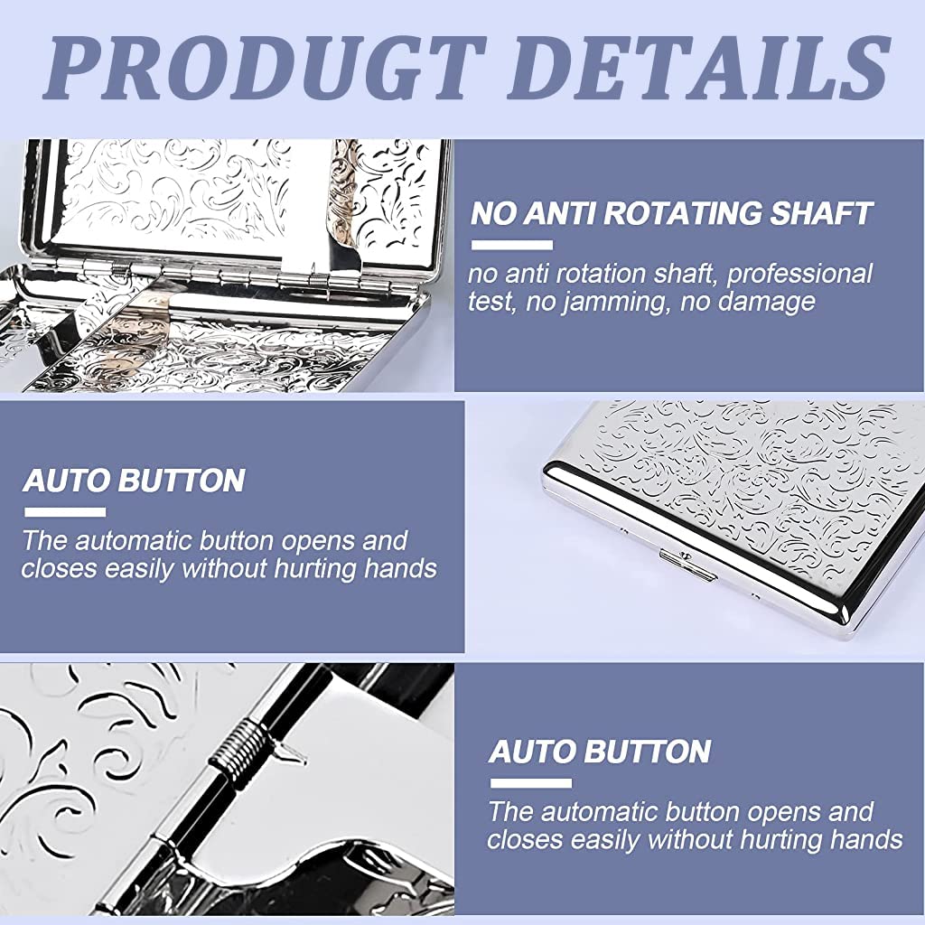 HASTHIP® Metal Cigarette Case - Slim Portable Hard Box Holder with Double Sided Spring Clip, Stainless Steel Cigarette Storage for 18-20 King Size Cigarettes (Silver)