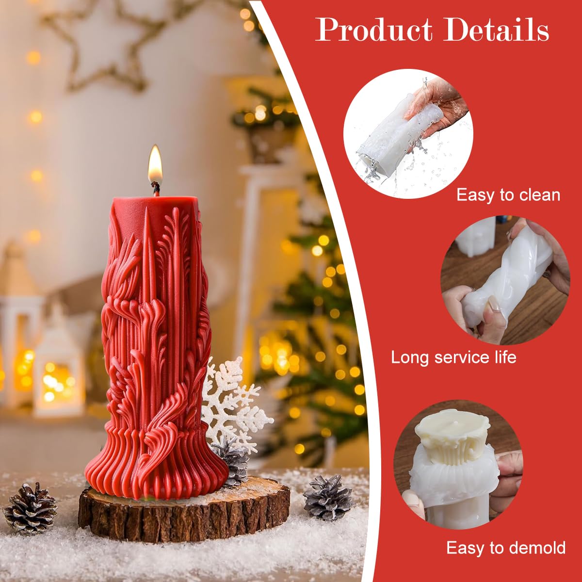 HASTHIP Cylindrical Candle Mold for DIY 3D Resin Wax Candles featuring Embossed Design | Flexible Silicone for Easy Demolding