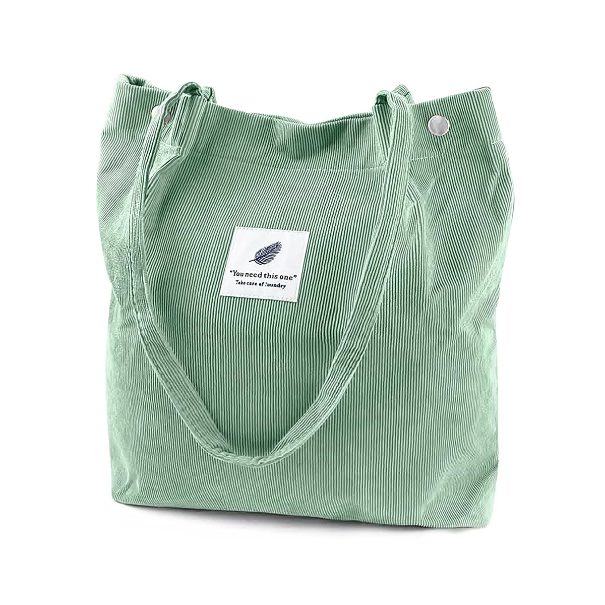 HASTHIP® Bolsa Tote de Pana para Mujeres,Bolso de Hombro Grande con Cremallera,Bolsa Bandolera Gran Capacidad y Diseño Elegante para Universidad Trabajo Compras y Viajes (Verde)