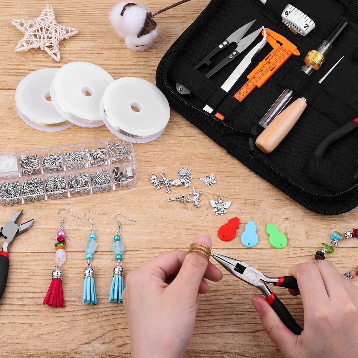 HASTHIP Jewelry Making Tools Kit for DIY Crafts with 3 Pliers and 12 Accessory Sets | Portable Case