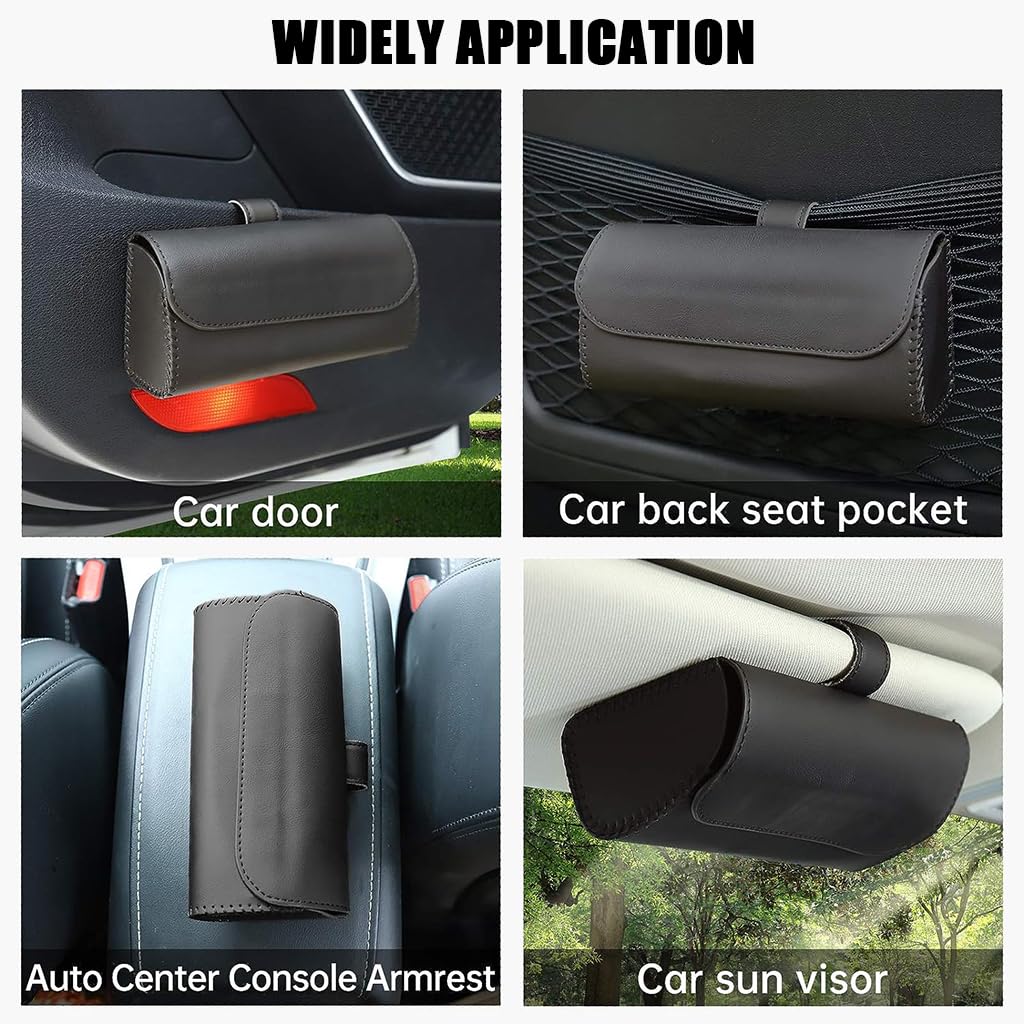 HASTHIP® Organizador de Gafas de Sol para Coche,Caja Almacenamiento Visera con Clip Magnético,Porta Gafas PU Cuero para Visera Solar Soporte con Cierre Imantado Antideslizante