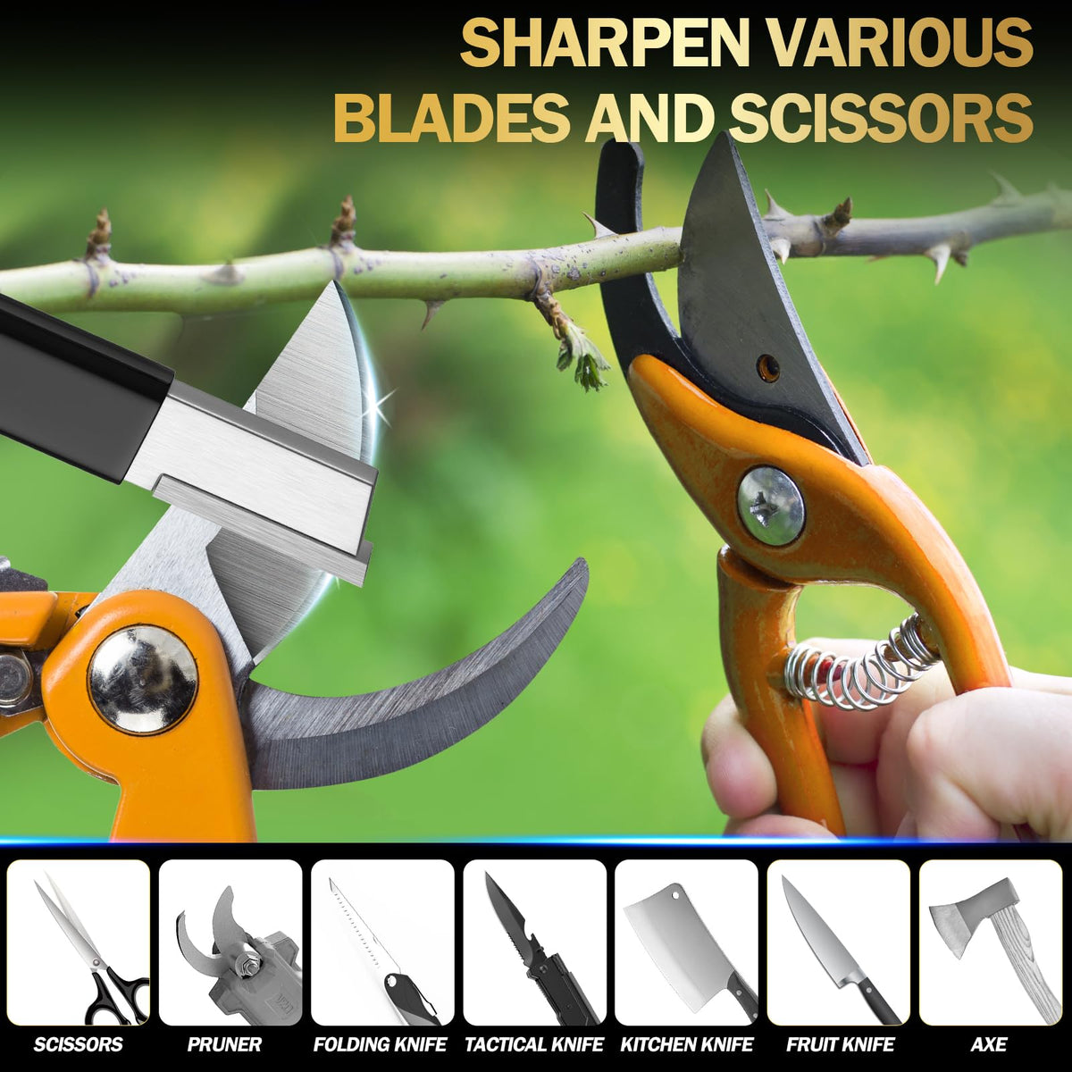 HASTHIP® Garden Tool Sharpener,Pocket Carbide Shear & Scissor Sharpener,Portable Knife & Pruner for Gardening Camping Outdoor Use