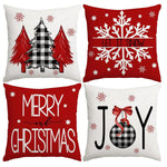 HASTHIP® 4Pcs Christmas Square Pillow Covers 15.7 inches SquareLinen Printed Pillow Cover Classic Christmas Sofa Pillow Covers SquarePillow Covers for Christmas