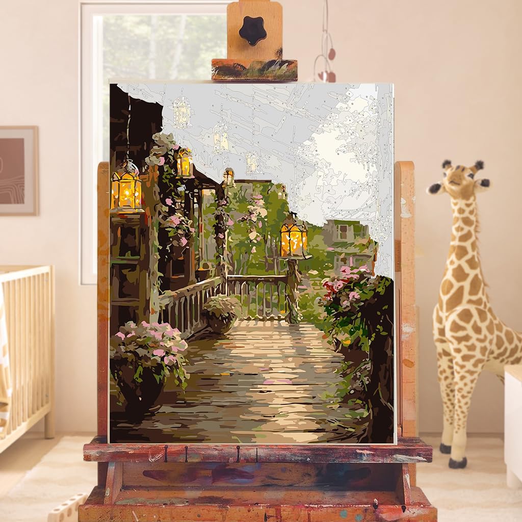 HASTHIP® DIY Paint by Numbers Kit Countryside Hallway DIY Oil Paint Paint by Numbers Canvas Oil Paint Wall Decoration DIY Number Painting Natural Scenery Oil Paint Home Decoration, 40 x 50 cm