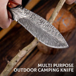 HASTHIP® Feather Kitchen Knife for Meat Cutting, Peeling, Slicing & Boning, High Carbon Steel Full Tang Blade Rosewood Handle with Leather Sheath, Professional Cooking & Outdoor Knife 7.8''-Multicolor