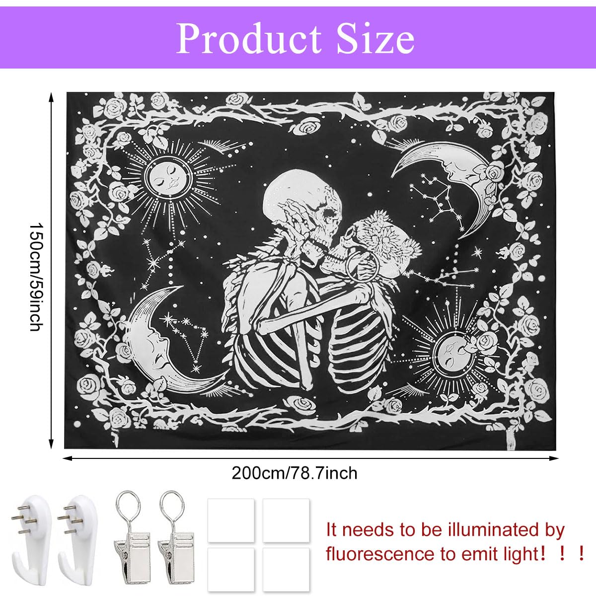 HASTHIP Zombie Love Aesthetic Tapestry for Bedroom Decor featuring Glow Effect 59 x 78 in | Soft Polyester Wall Hanging Art