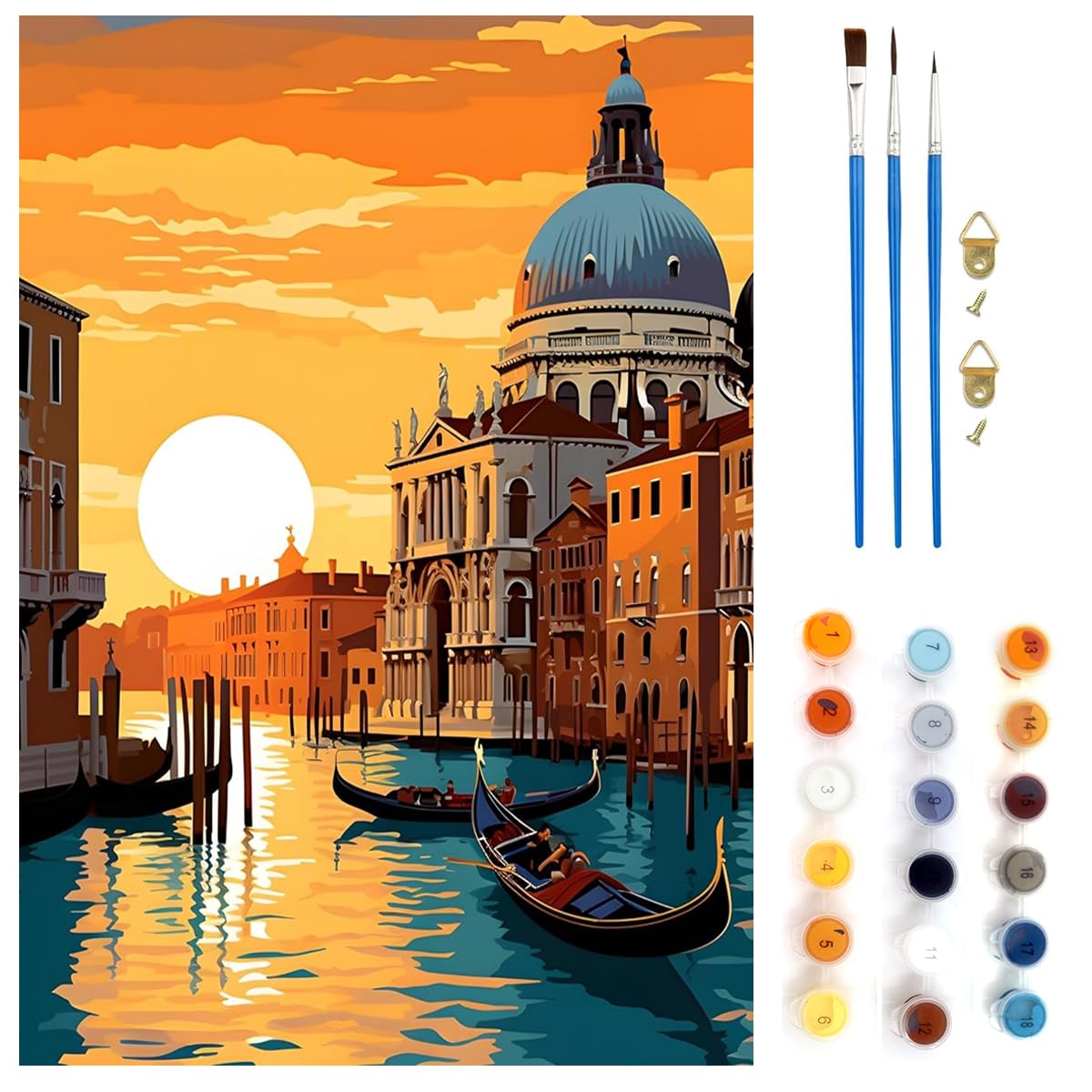 HASTHIP Paint by Numbers Kit for Adults with 16x20 Canvas and Acrylic Paint | Sunset Riverside Town DIY Wall Art Gift
