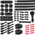 HASTHIP Cable Organizer Kit for Home and Office with 173 pcs and Self Adhesive Clips | PET Cable Sleeves and Ties